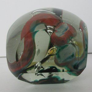 large signed vintage art glass paperweight